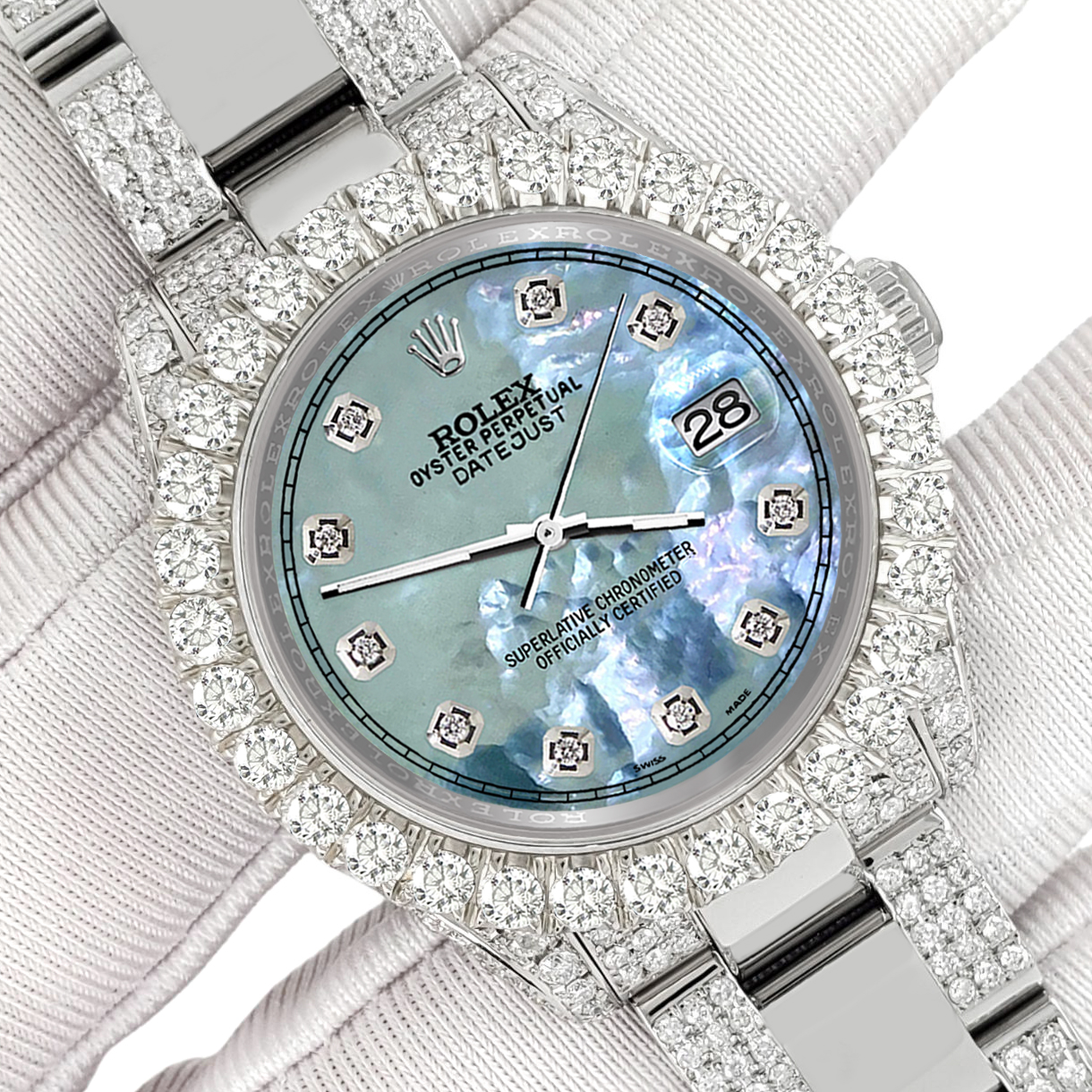 Rolex Datejust 31mm Pave 7.2ct Iced Diamond Tahitian Blue MOP